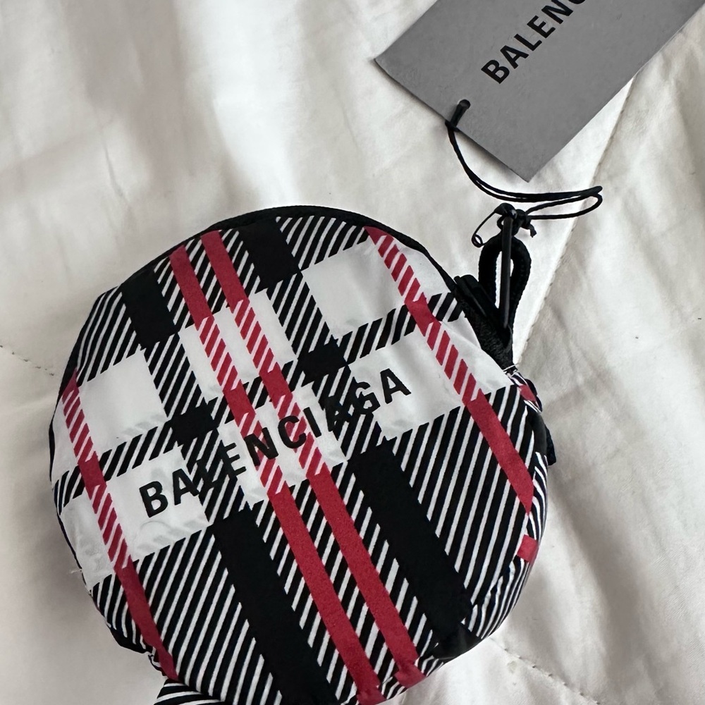 Balenciaga Plaid Foldable Shopper Pouch - Red/Black/White